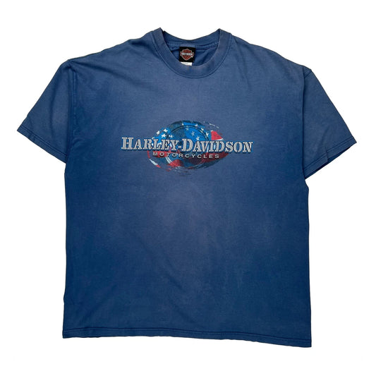Harley Davidson Graphic T-Shirt - 2XL Blue Cotton
