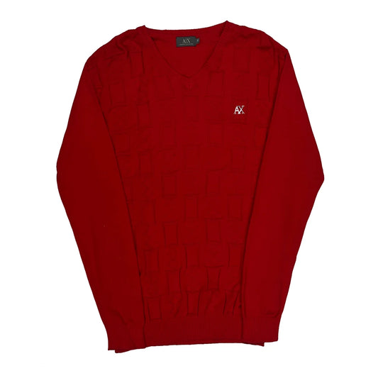 Vintage Armani Exchange V-Neck Jumper - XL Red Cotton