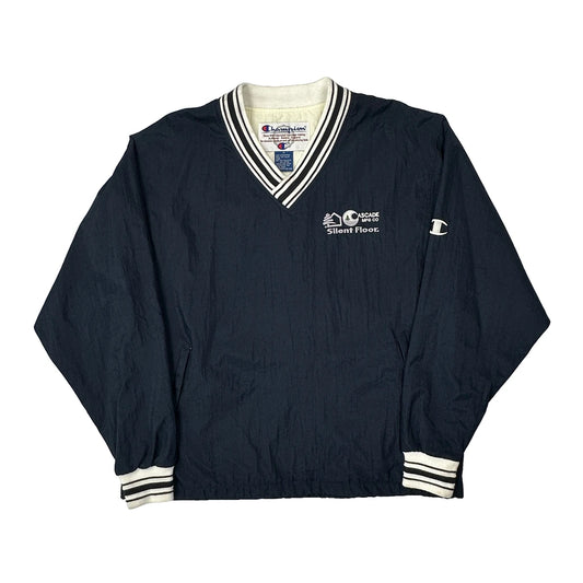 Vintage Silent Floors Champion Windbreaker - Medium Navy Nylon