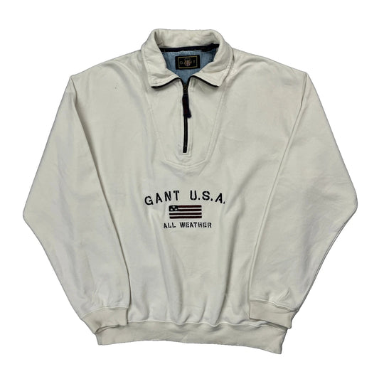 Vintage Gant Collared 1/4 Zip - Medium White Cotton