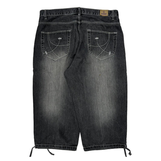 Webs Capri Baggy Denim Shorts - 36W 22L Grey Cotton