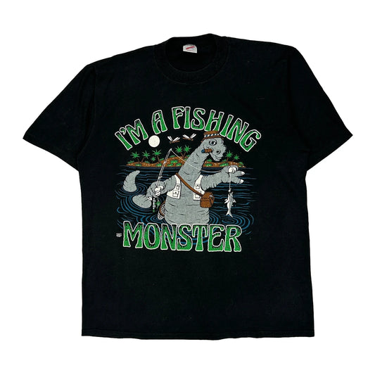 Fishing Monster Jerzees Graphic T-Shirt - XL Black Cotton
