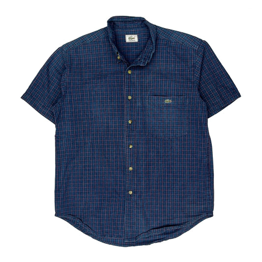 Vintage Lacoste Checked Short Sleeve Shirt - Small Blue Cotton