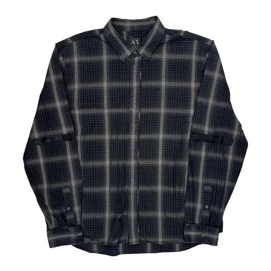 Vintage Armani Exchange Checked Shirt - Large Grey Cotton
