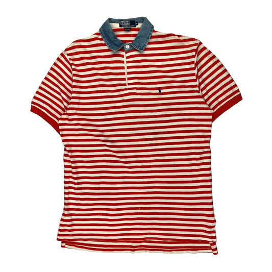 Polo By Ralph Lauren Striped Rugby Shirt - Medium Red Cotton