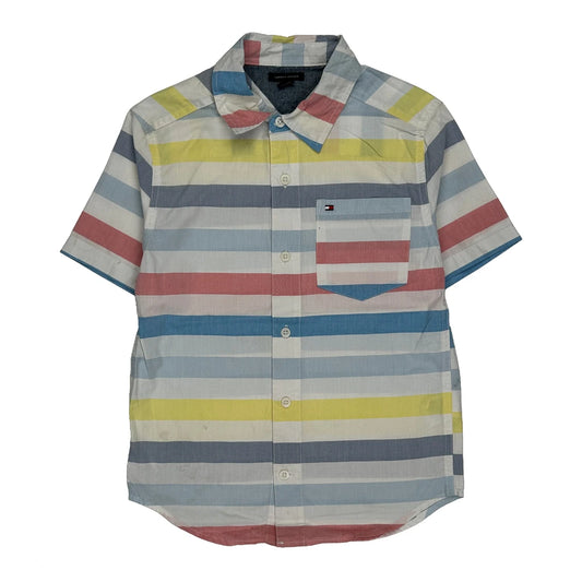 Age7-8 Tommy Hilfiger Striped Short Sleeve Shirt - Medium Multicoloured Cotton