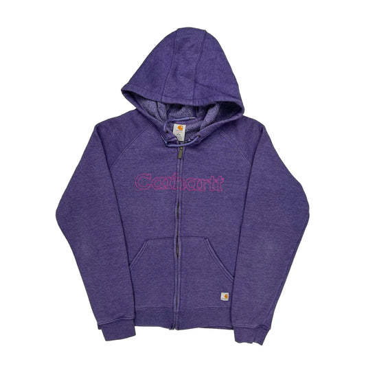Carhartt Spellout Hoodie - Large Purple Cotton Blend