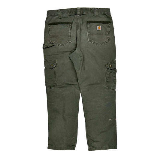 Vintage Paint Splattered Carhartt Double Knee Cargo Trousers - 36W 30L Green Cotton