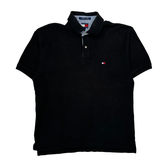 Vintage Tommy Hilfiger Polo Shirt - Large Black Cotton