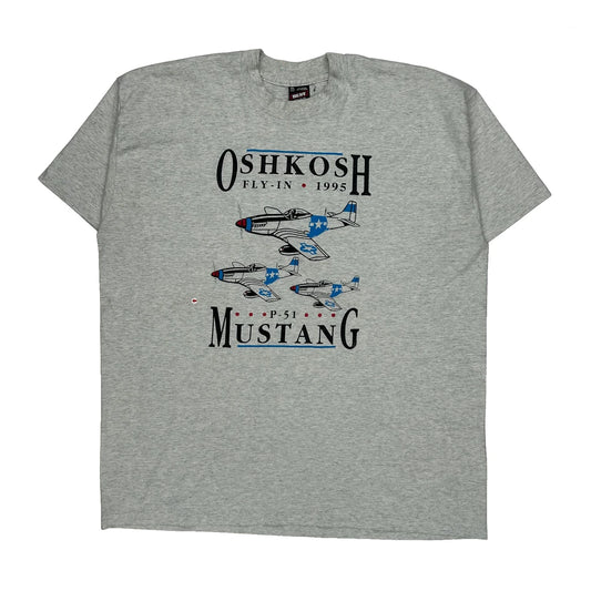 Oshkosh Fly-In 1995 Fruit Of The Loom Single Stitch T-Shirt - 2XL Grey Cotton Blend