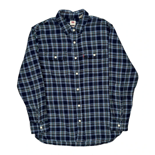Levis Checked Flannel Shirt - Medium Blue Cotton