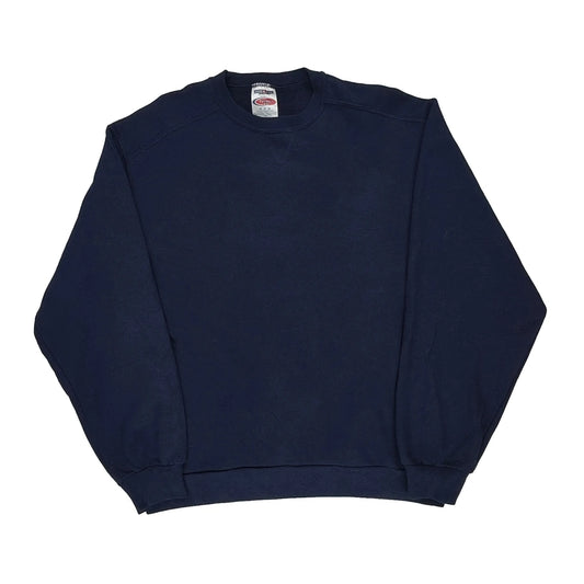90S Blank Jerzees Sweatshirt - Medium Navy Cotton Blend