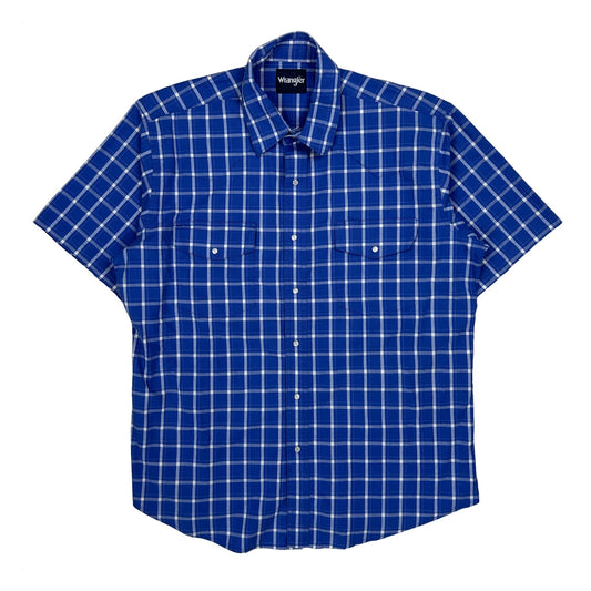 Vintage Wrangler Checked Short Sleeve Shirt - XL Blue Cotton