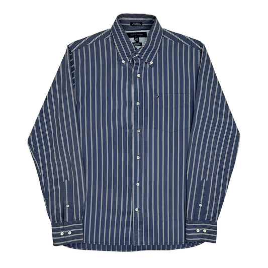 Vintage Tommy Hilfiger Striped Shirt - Medium Blue Cotton
