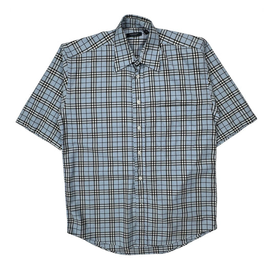 Burberry London Nova Checked Short Sleeve Shirt - Small Blue Cotton