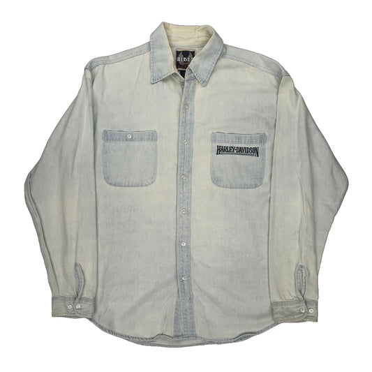 Harley Davidson Denim Shirt - Large Light Wash Cotton