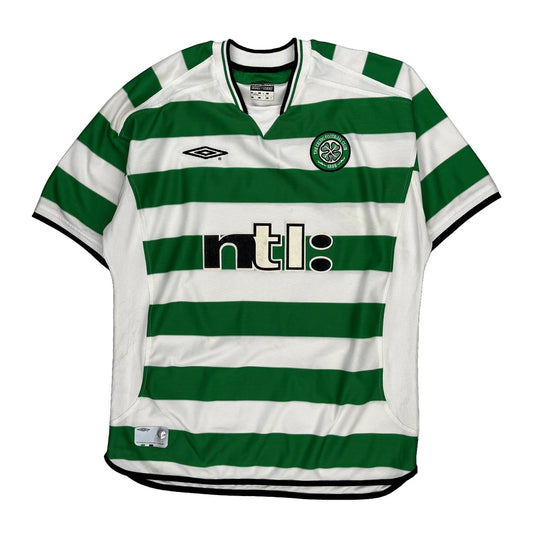 Celtic Fc Umbro Striped Football Shirt - Large Green Polyester