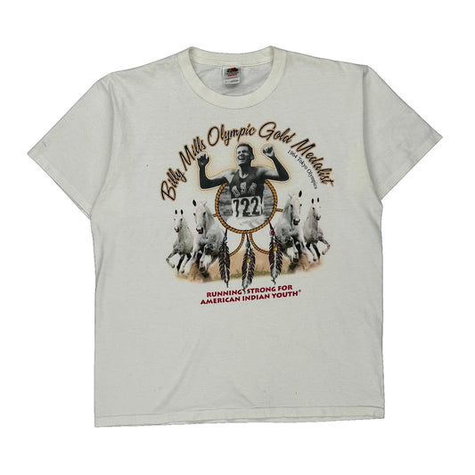 Billy Mills Olympic Gold Medalist Fruit Of The Loom Graphic T-Shirt - Large White Cotton