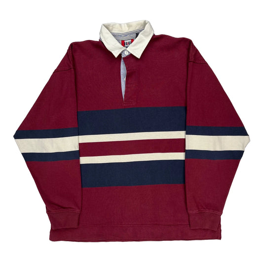 R&R Striped Rugby Shirt - Large Burgundy Cotton