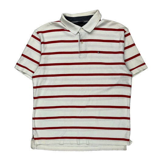 Tommy Hilfiger Striped Polo Shirt - XL White Cotton