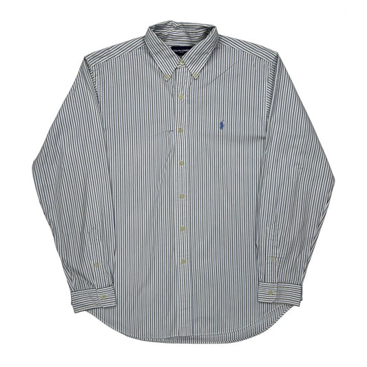 Vintage Classic Fit Ralph Lauren Striped Shirt - Large Blue Cotton