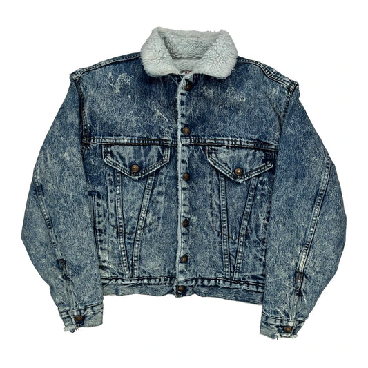 Made In USa Sherpa Levis Oversized Denim Jacket - Large Acid Wash Denim