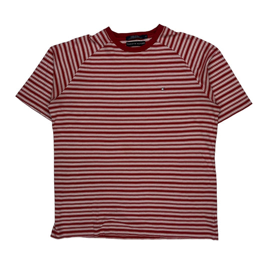 Tommy Hilfiger Striped T-Shirt - Large Red Cotton