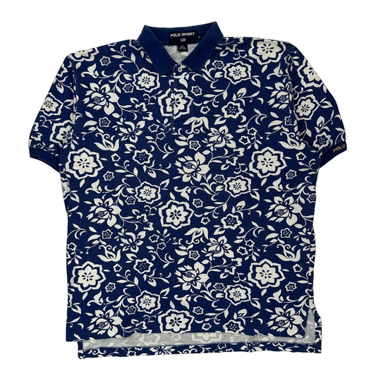 Polo Sport Floral Polo Shirt - XL Blue Cotton