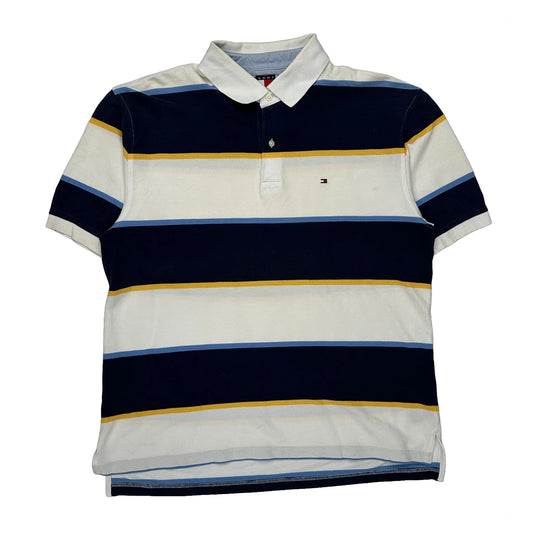 Vintage Tommy Hilfiger Striped Polo Shirt - XL Blue Cotton