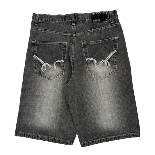 Blue Ocean Denim Shorts - 36W 15L Grey Cotton