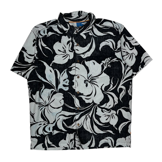Quiksilver Hawaiian Shirt - XL Black & White Cotton