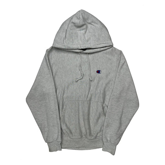 Vintage Reverse Weave Champion Hoodie - Small Grey Cotton Blend