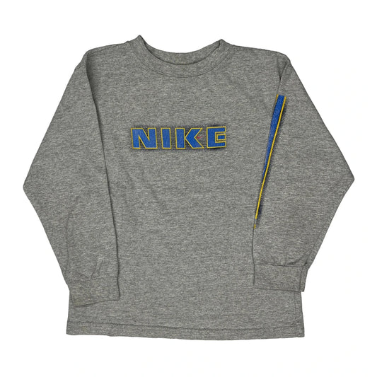 Vintage Age 5-6 Nike Graphic Long Sleeve T-Shirt - Medium Grey Cotton