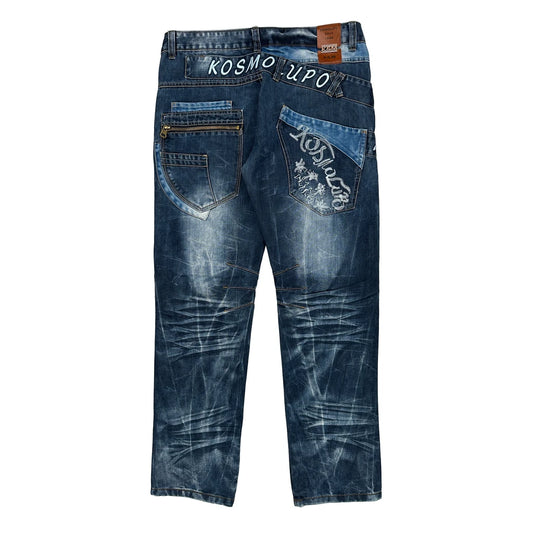 Kos Mo Lupo Graphic Jeans - 36W 30L Blue Denim