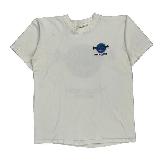 Playa Del Carmen Hard Rock Cafe Graphic T-Shirt - Medium White Cotton