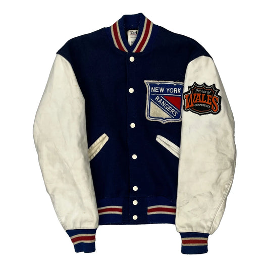 Made In USa New York Rangers Delong Nhl Varsity Jacket - Small Navy Wool Blend