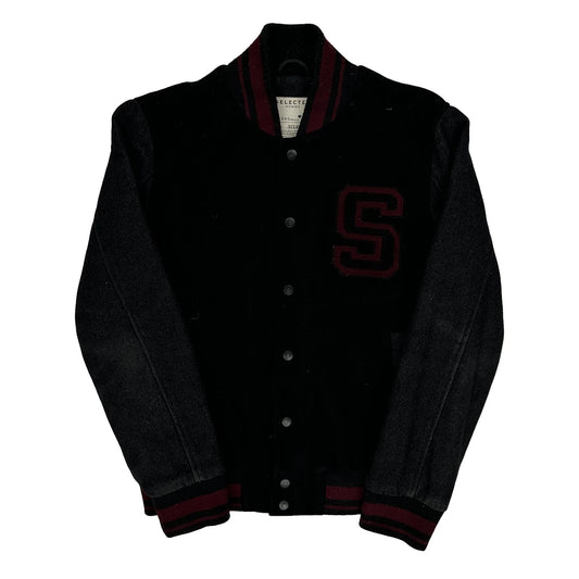 Selected Homme Varsity Jacket - Medium Black Wool Blend