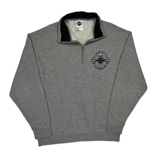 Aspen Valley Harley Davidson Graphic 1/4 Zip - Large Grey Cotton
