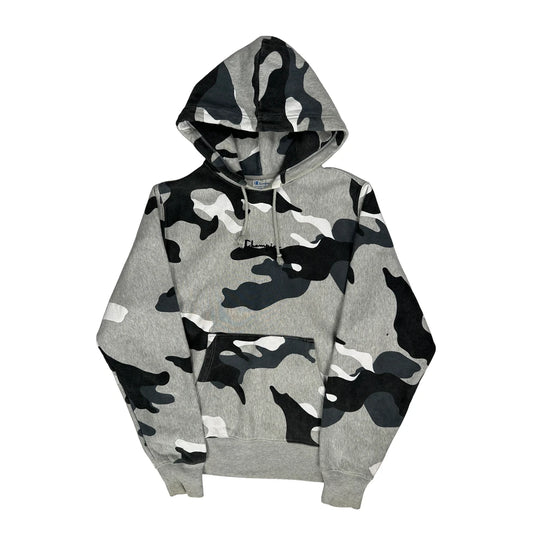 Vintage Reverse Weave Champion Camo Hoodie - Medium Grey Cotton