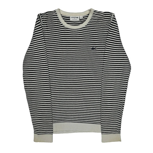 Vintage Lacoste Striped Jumper - Large Black & White Cotton