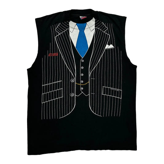 Vintage Tuxedo Print Fruit Of The Loom Single Stitch Vest - XL Black Cotton