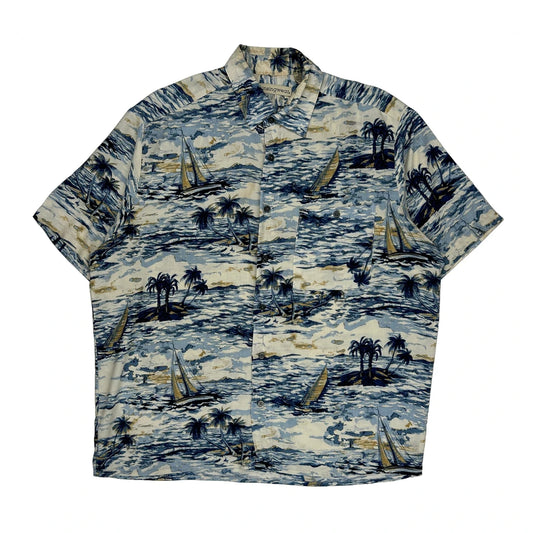 Munsingwear Hawaiian Shirt - Medium Blue Cotton
