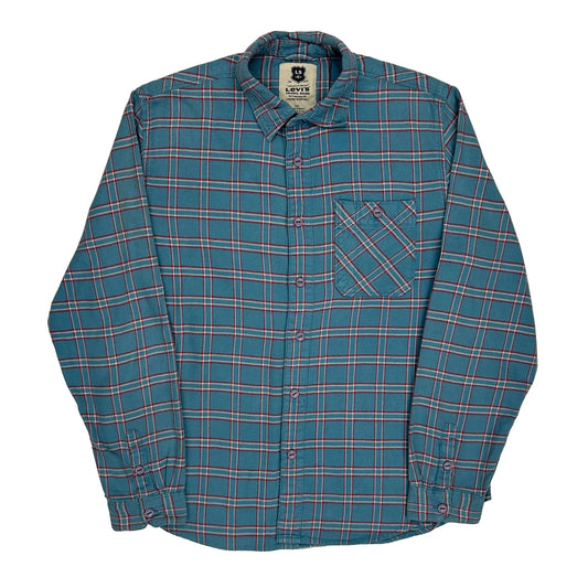Levis Checked Flannel Shirt - Large Blue Cotton