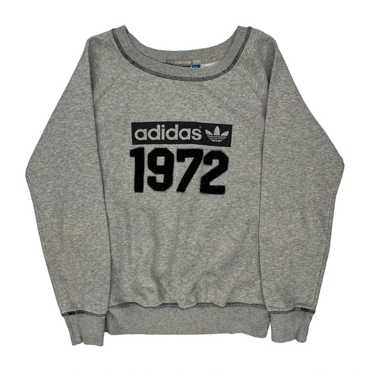 Adidas Graphic Sweatshirt - Small Grey Cotton