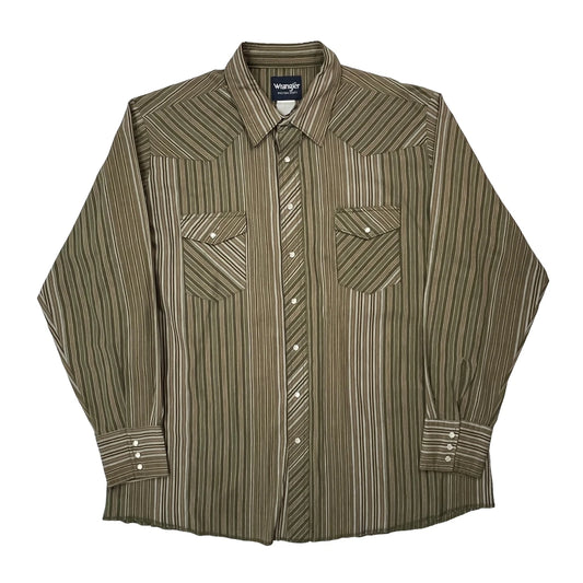 Vintage Wrangler Striped Shirt - XL Brown Cotton