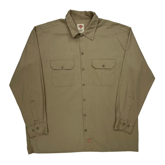 Vintage Dickies Shirt - XL Khaki Polyester Blend