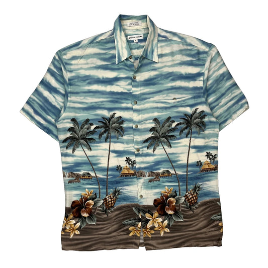 Pierre Cardin Floral Hawaiian Shirt - Medium Blue Viscose