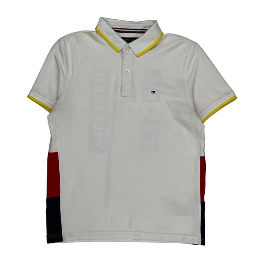Tommy Hilfiger Spellout Polo Shirt - Medium White Cotton