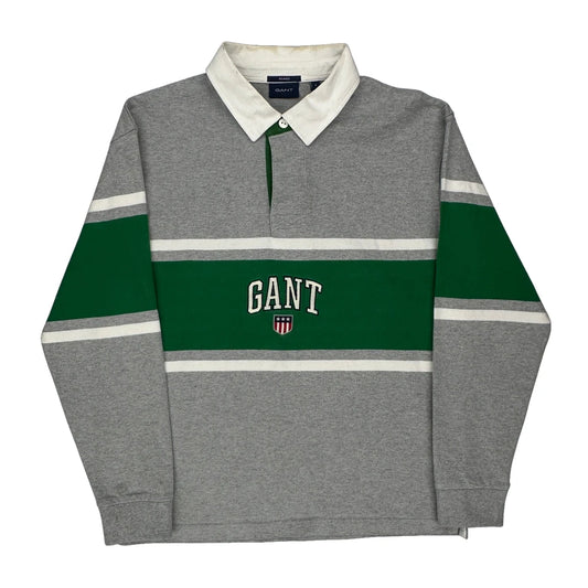 Gant Striped Rugby Shirt - Small Grey Cotton