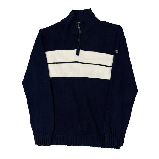Vintage Nautica Striped 1/4 Zip - 2XL Navy Cotton